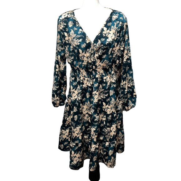 BloomChic Floral V Neck Long Lantern Sleeve Smocked Waist Mini Dress Sz 12 (Larg - Picture 5 of 16